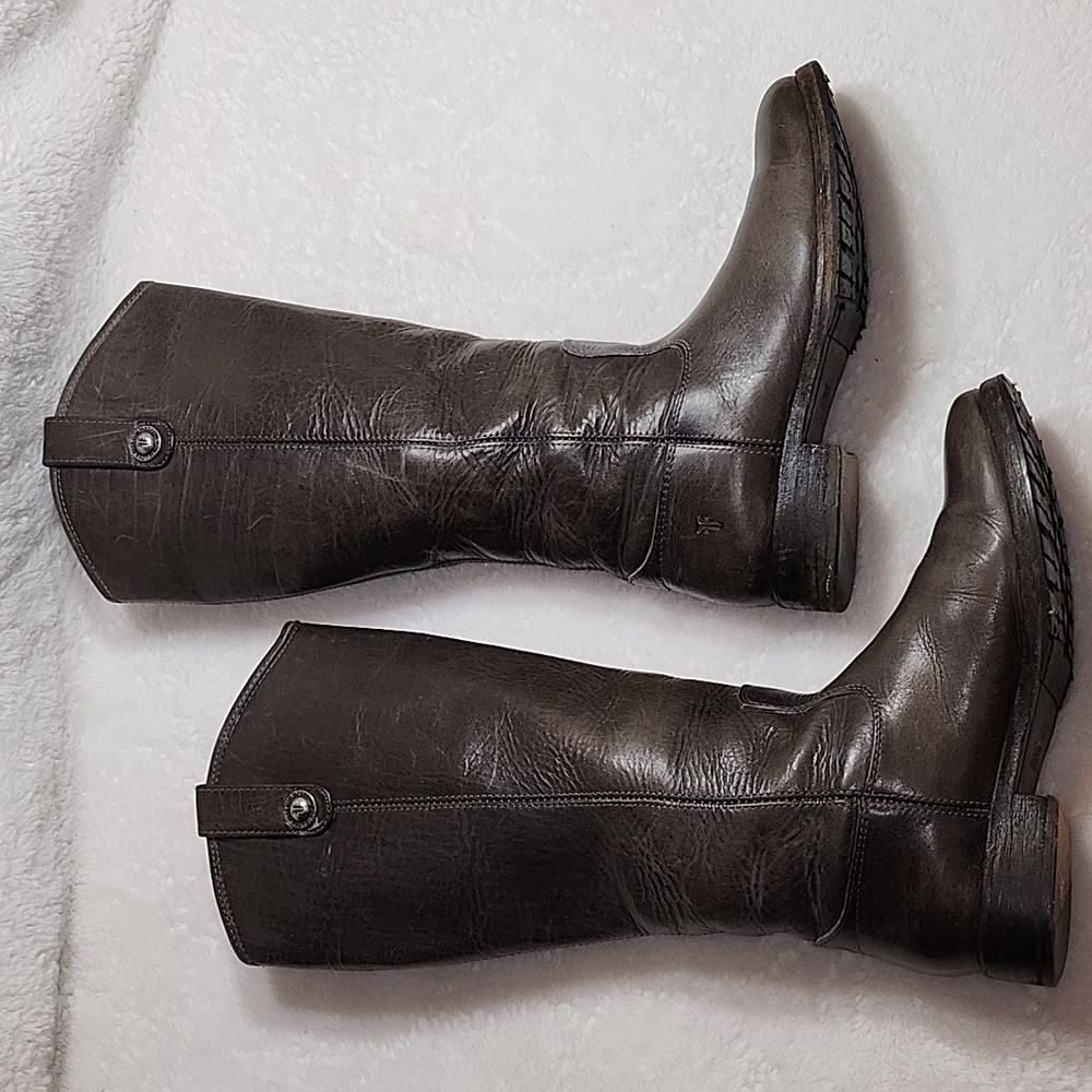 Frye  Melissa Tall Western  Riding Lug Boots Gray Leather Sz 6.5 - Picture 6 of 16